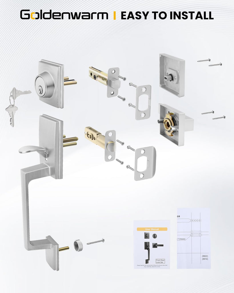 Front Door Lock Set, Brushed Nickel Front Door Handles and Locks