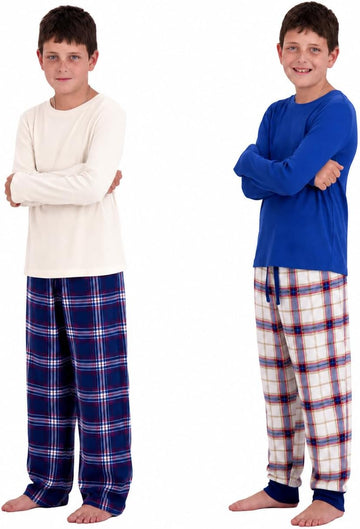 Boys Pajamas Set | Piece Long Sleeve & Fleece Pants | Soft Warm Sleepwear Pjs for Kids & Teens