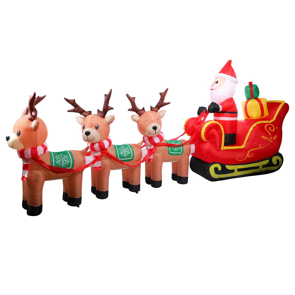 12FT Christmas Inflatable Outdoor Santa Claus on Sleigh & Reindeer Decor