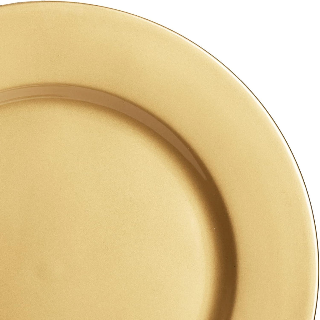 Gold Charger Plates, 13 Inch Plastic Round Dinner Charger Plates for Wedding Party, Elegant Tabletop Decor - Set of 12
