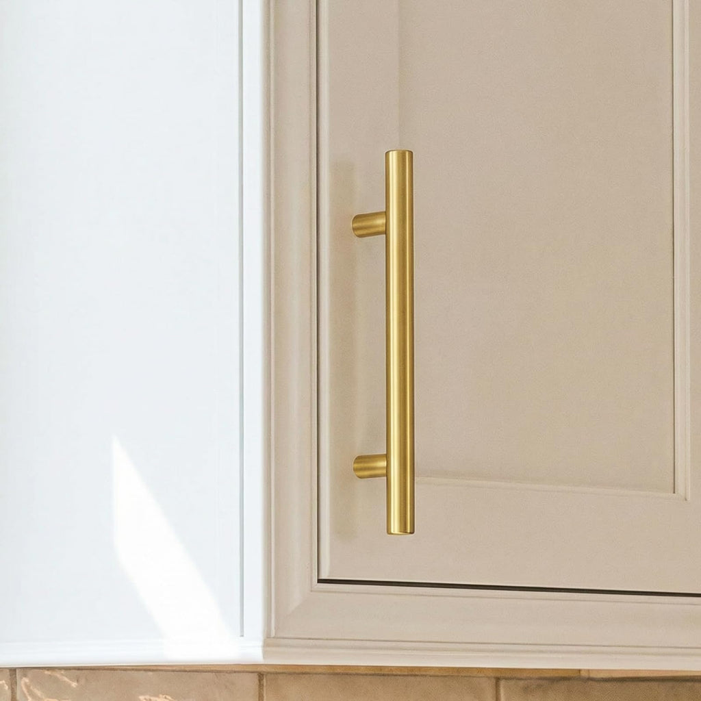 10pack Brushed Brass Cabinet Handles Gold Drawer Pulls - Kitchen Cabinet Hardware for Drawer Dresser, 6-1/4"(160mm)
