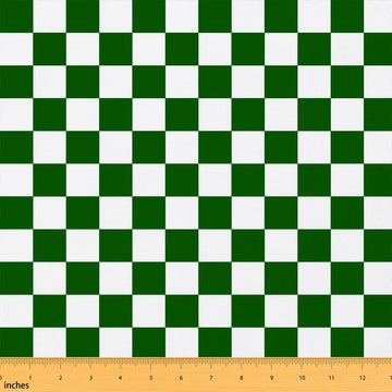 Geometric Plaid Fabric by The Yard 36" L x 59" W, Checkerboard Plaid Green Soft Polyester No Stretch Sewing, Modern