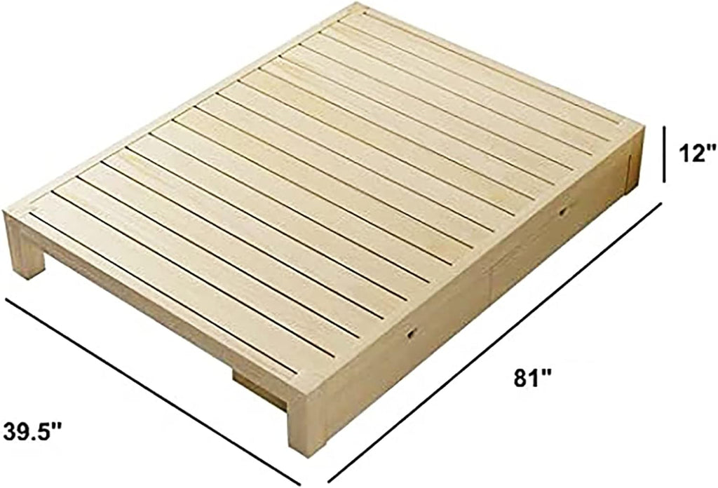 Scandinavian Japanese Bed Frame - Solid Wood Platform With Storage Drawer, 12" Tall Natural Wooden Floor Bed (39.5" W