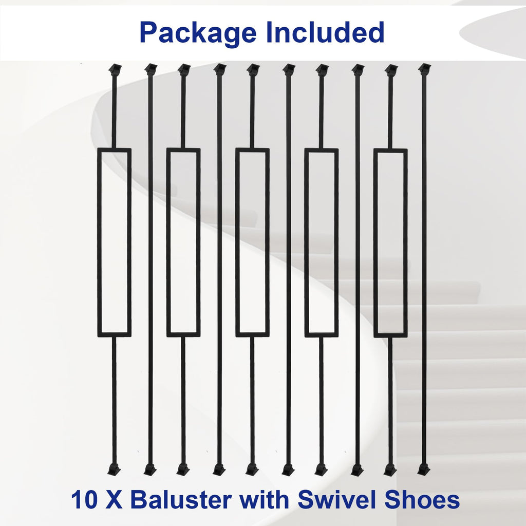 10 Pack Iron Balusters, 44" Hollow Stair Spindles with Swivel Shoes