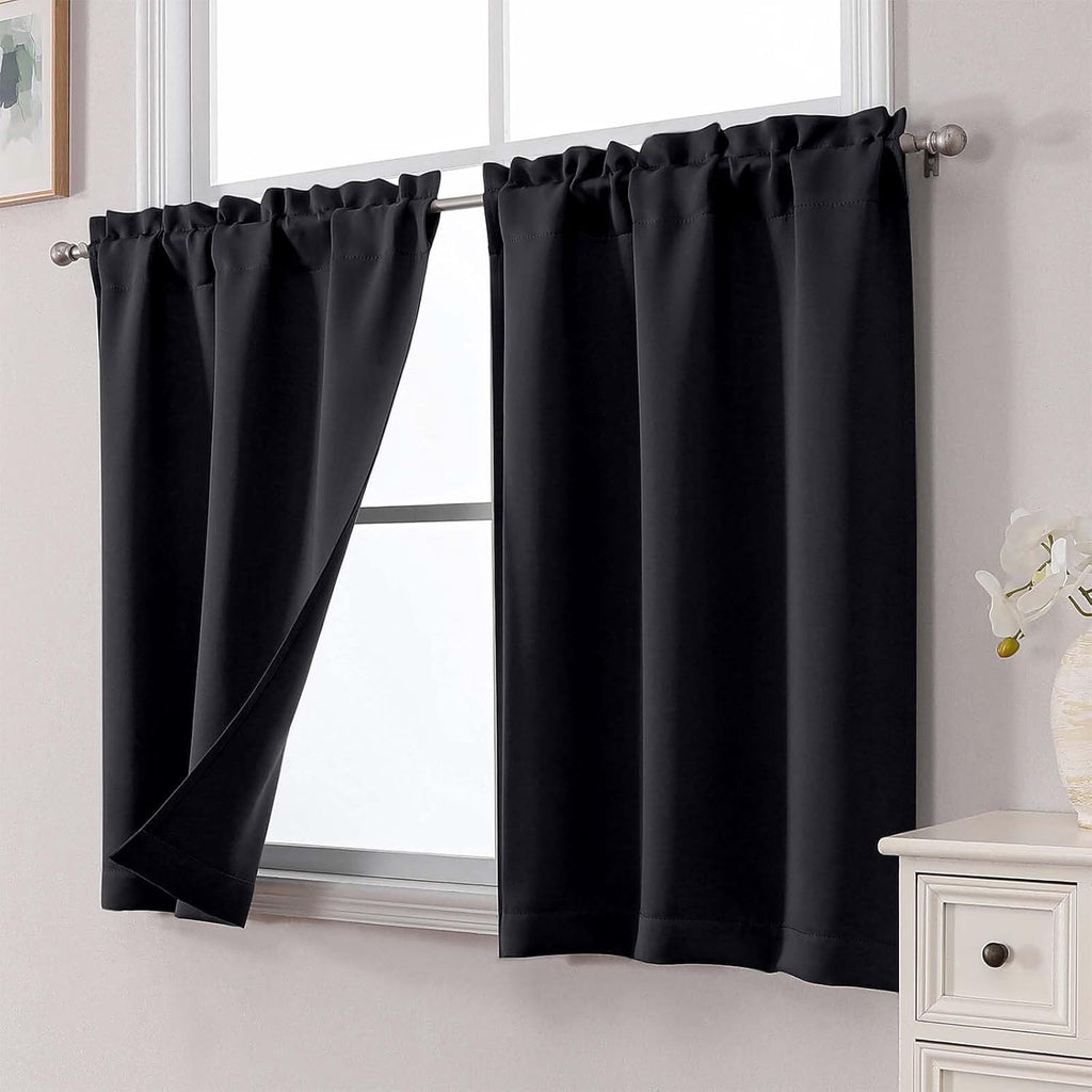 Cafe Curtains Tier 36 Inch Length 2 Panels, Short Thermal Insulated Room Darkening Small Kitchen Window Blackout