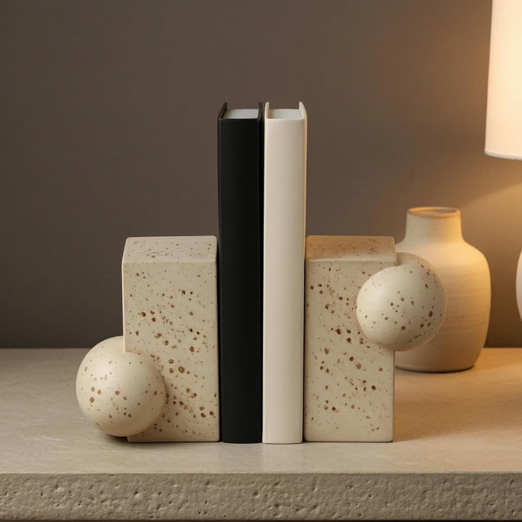 Sculptural Bookends Beige Geometric Bookends Decorative Decor for Bookshelf, Office