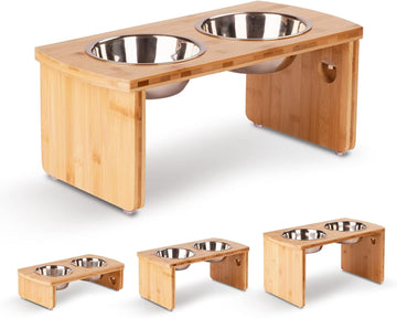 Elevated Dog Bowls, Bamboo Raised Dog Bowl Stand (7" Tall)