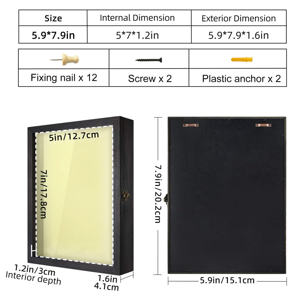 Small Shadow Box 5x7 Memory Display Case Wood icture Frame Black