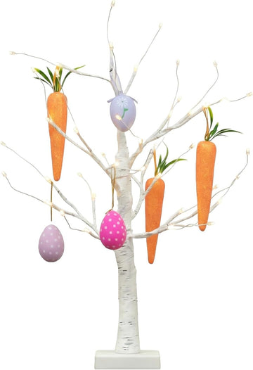 2ft. Pre-Lit Artificial Easter Egg and Carrots Ornament Twig Tree with 24 Warm White LED Lights