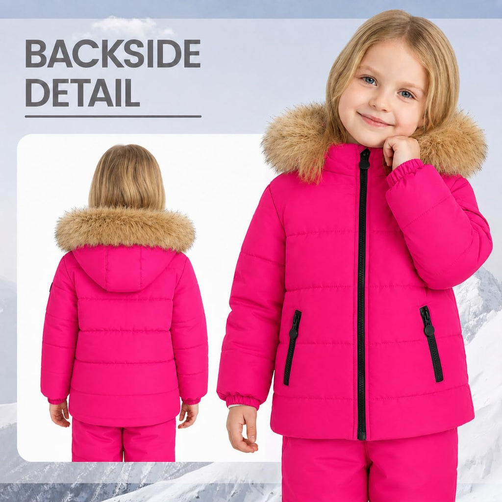 Kids 2 Piece Snowsuit Set Girl Winter Hooded Puffer Jacket & Snow Bib Pants Boy Ski Suits