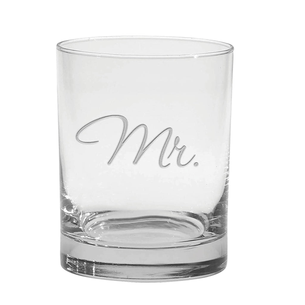 Mr. & Mrs. Deep Etched (DOF) Double Old Fashioned Glasses, 13.5-Ounce (Gift Boxed, Set of 2)