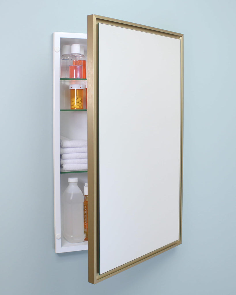 16x26 Parker Metro Metal Framed Rectangle Recessed Bathroom Medicine Cabinet, Floating Mirror, 14x24 in-Wall Opening