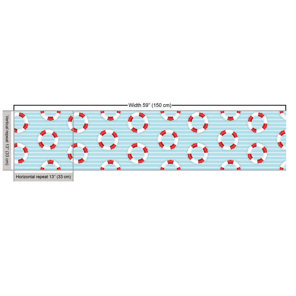Coastal Fabric by The Yard, Nautical Sea Themed Composition with Pastel Colored Stripes Background, Decorative Fabric