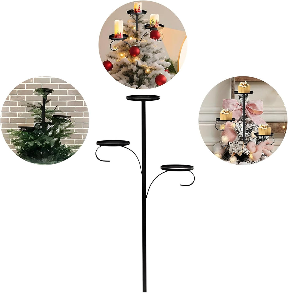 Candelabra Christmas Tree Topper,Black Metal Triple Tree Topper,23.6 Inch Christmas Tree Topper Holder