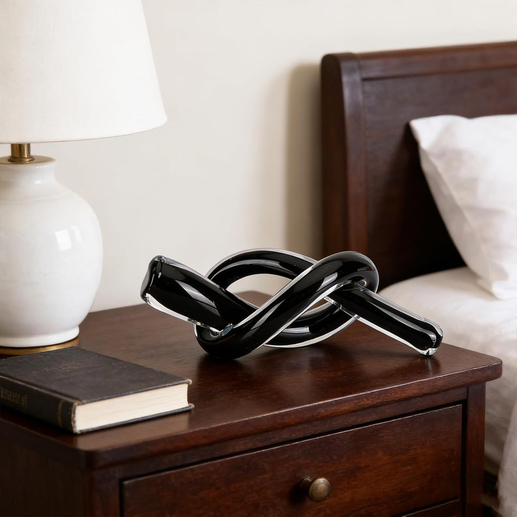 Hand Blown Glass Knot Art Sculpture, Blown Glass Art Decorative Object Decor, Single Hand-Blown Accent, Shelf
