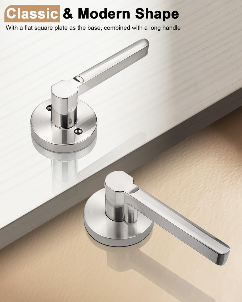 Keyless Door Lever Handles Passage Interior Locksets Brushed Nickel Finished Hardware 6 Pack