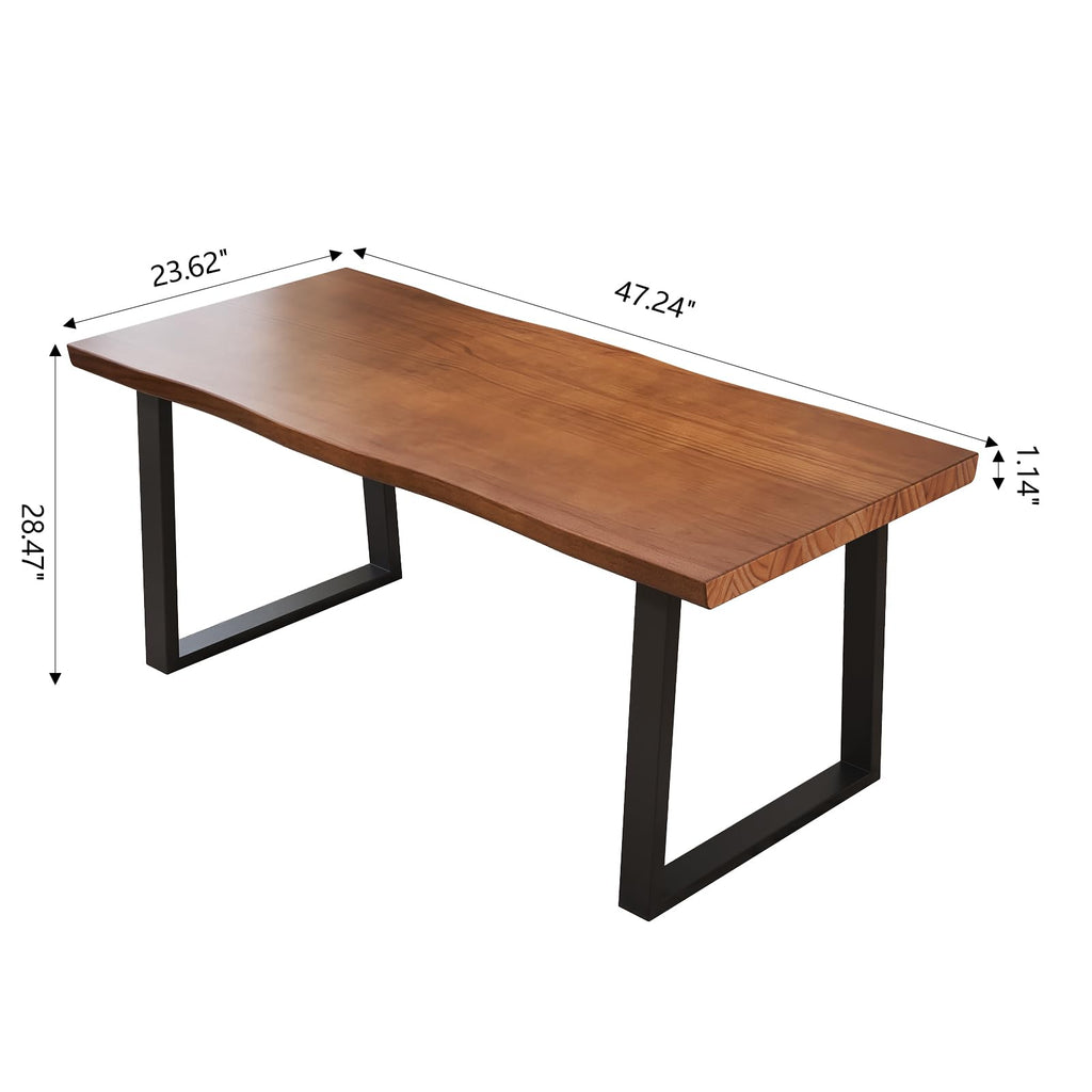 47" Solid Wood Live Edge Computer Desk - Rustic Vintage Industrial Brown Work Desk, Modern Minimalist Home Office