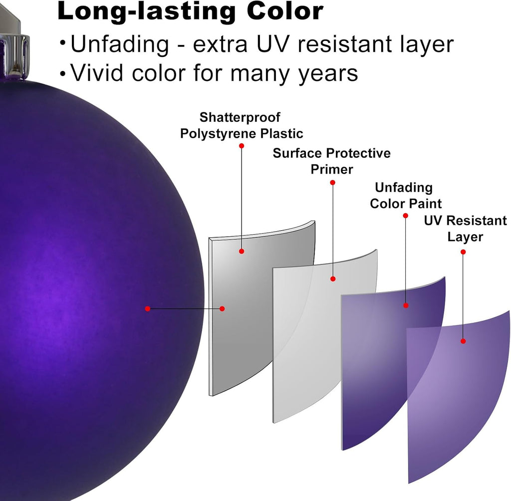 Christmas Balls Ornaments - Shatterproof Christmas Tree Decorations Medium Hanging Ball Purple 2.5in x 24 Pack - Set of 24