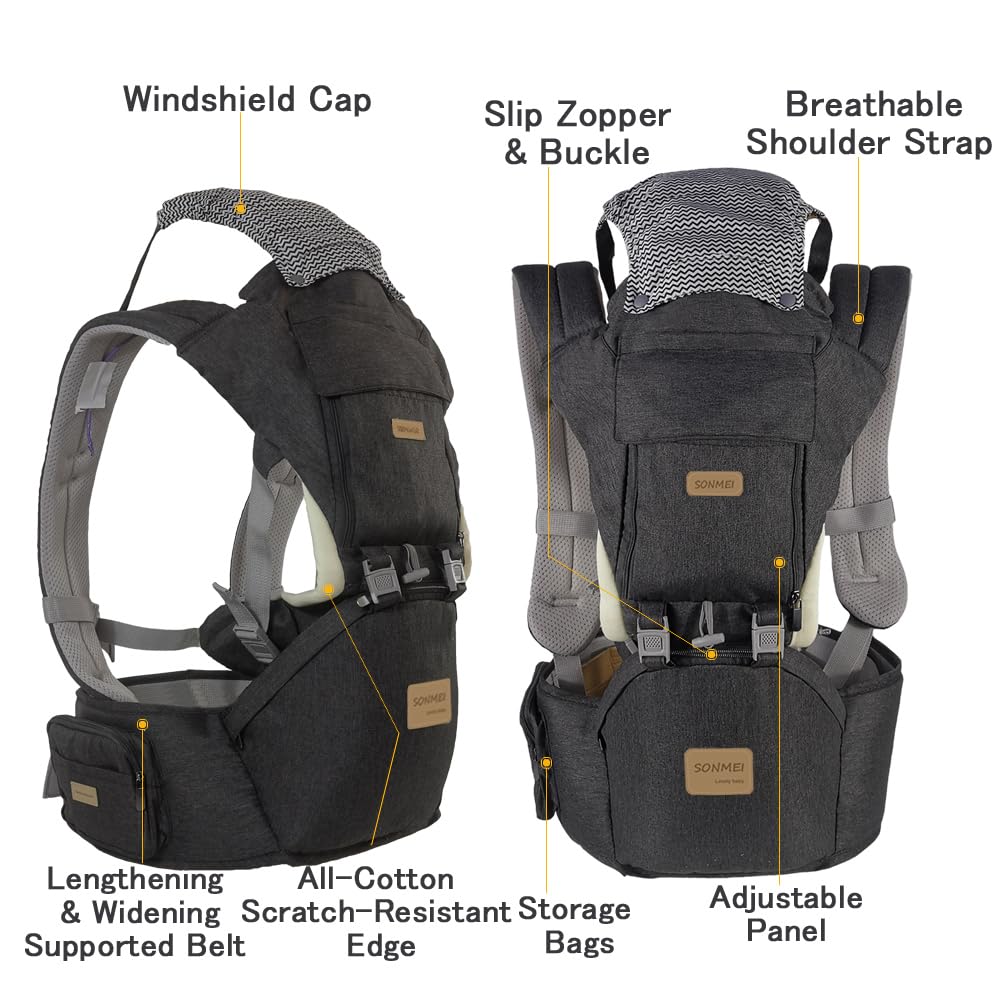 Ergonomic Baby Carrier with Hip Seat, 360° Positions, Soft and Breathable, All Seasons, for Newborns and Toddlers