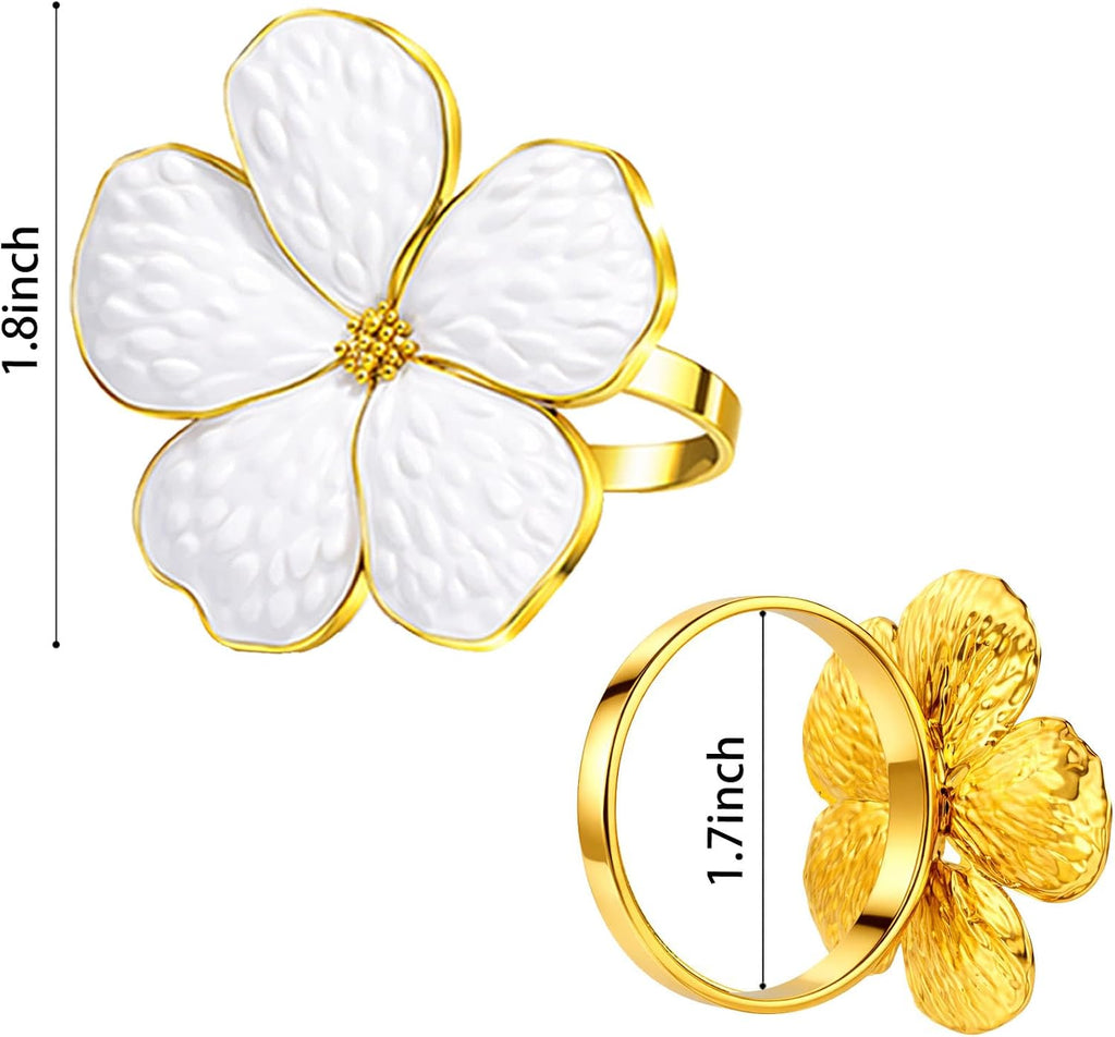 Flower Napkin Rings, European Palace-Style Glaze, High-Temperature Fired Ideal for Photography Props, Ribbon - Set of 8