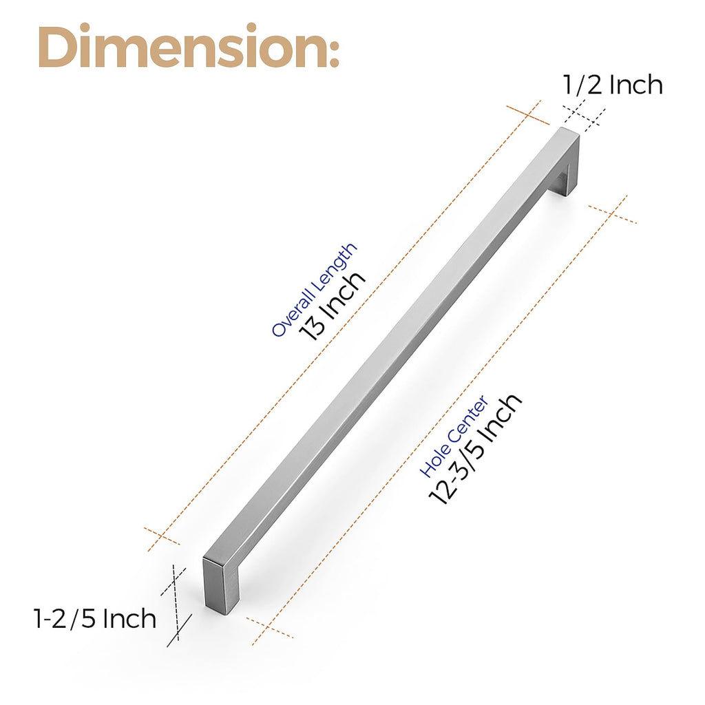 Brushed Nickel Square Cabinet Handles & Pulls 12-3/5 Inch 10 Pack
