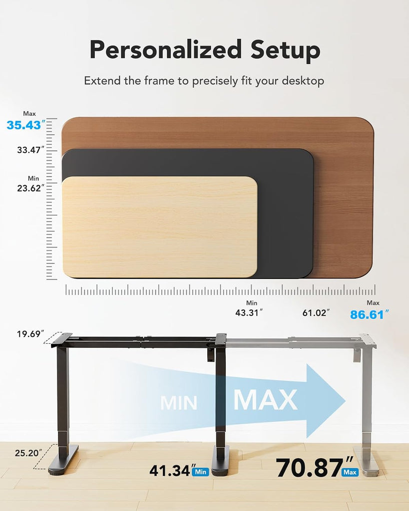 3-Stage Standing Desk Frame with Double Crossbeam,Black Frame Only | 23.6"-49.2" height range,Brushless Motor,220 lbs