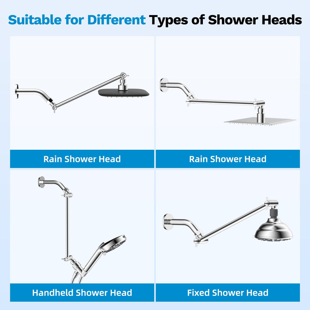All Metal 11" Shower Head Extension Arm, Adjustable Shower Head Extender