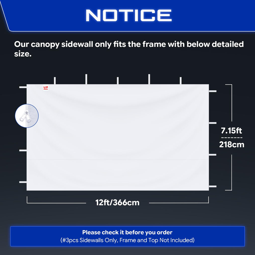 Sidewalls for 12x12 Pop Up Canopy, White (3Pcs Sidewalls Only)