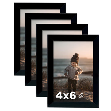 4x6 Picture Frame Black Set of 4, Wooden Photo Frames with Plexiglass for 4x6 without Mat for Table and Wall Display
