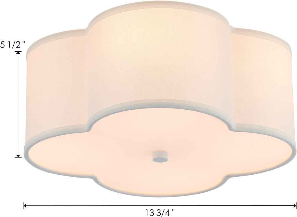 Semi Flush Mount Ceiling Light Fixture, Modern Close to Ceiling Lamp with Cream White Fabric Drum Shade Kids Room
