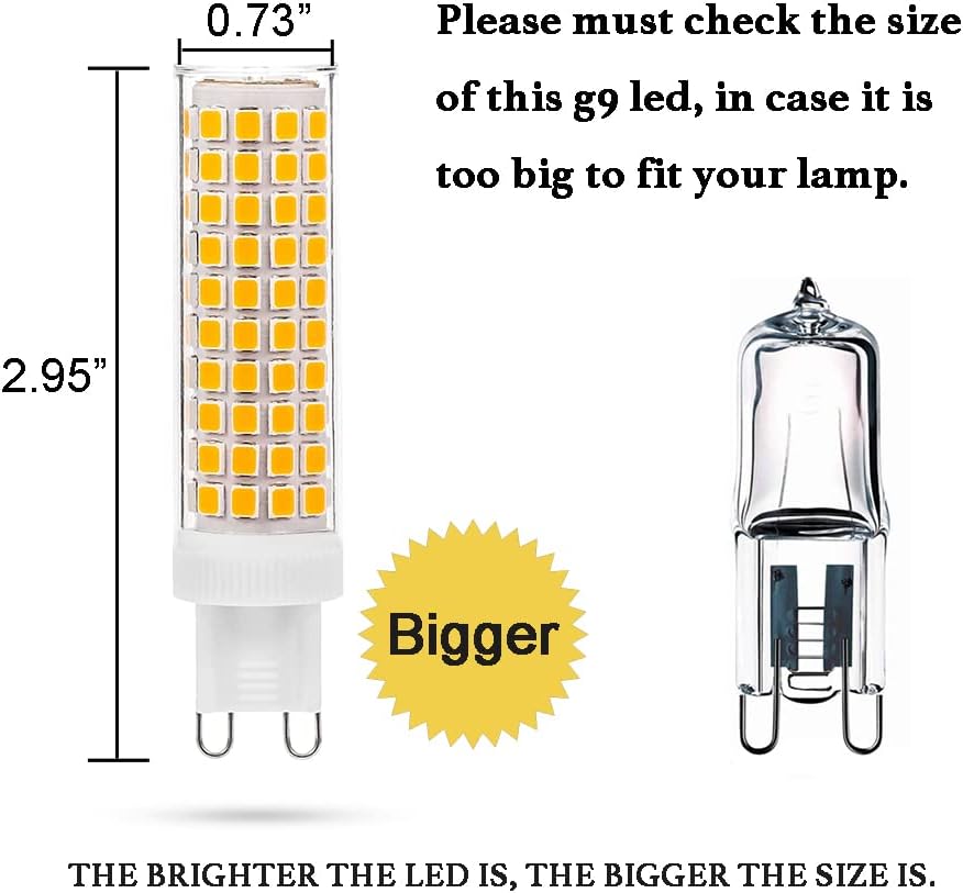 G9 LED Bulb 10W, 100W G9 Halogen Bulb Equivalent, 1200LM, AC 100V-265V, Daylight White 6000K, Non-Dimmable G9 Bulbs