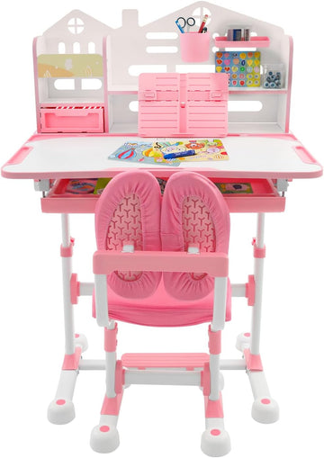 Kids Desk and Chair Set, Adjustable Height Kids Desk with Drawers