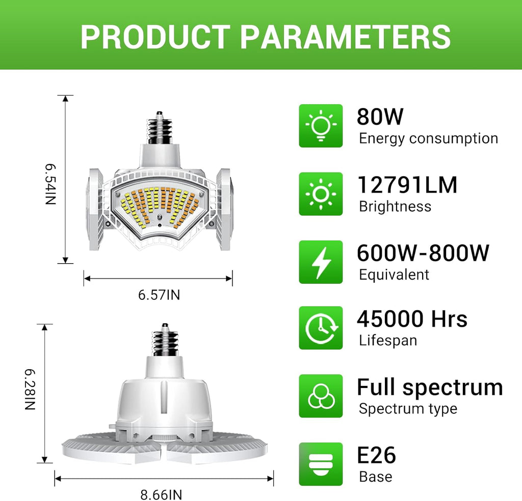 80W LED Grow Light Bulb for Indoor Plants, Full Spectrum