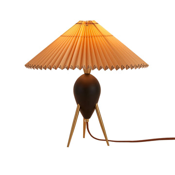 Japandi Zen Table Lamp, Black Solid Wood Tripod, Pleated Umbrella Shade