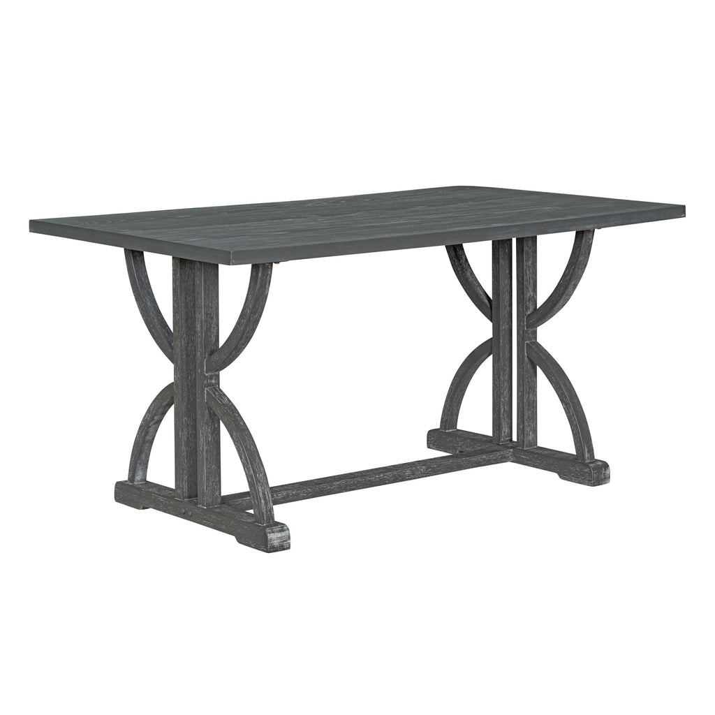 Farmhouse 6-Piece Wood Dining Table Set, 60'' Modern Rectangular Kitchen Table Set with 4 Upholstered Chairs & 1