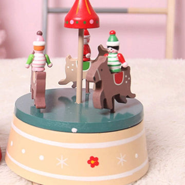 Wooden Carousel Music Box Snow Scene Christmas Decoration