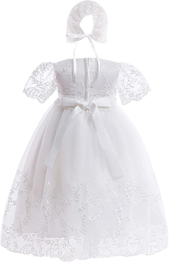 Baby Girls Baptism Dress Christening Lace Floral Embroidered Gown Outfit for Infant Toddler