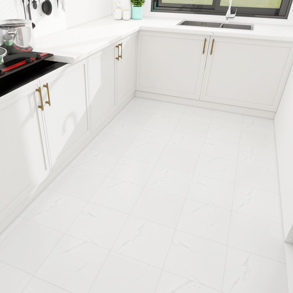 20-Pack 12"x12" White Marble Peel and Stick Floor Tiles