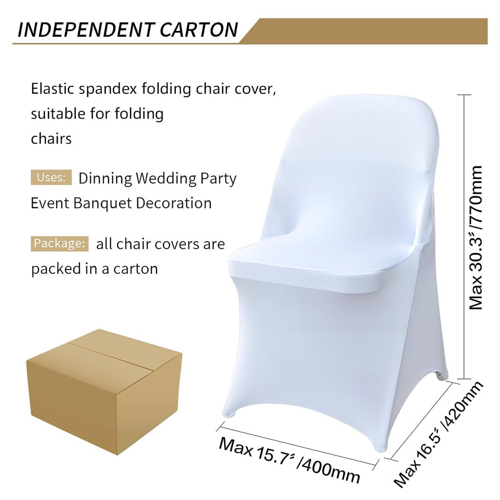 50 Pcs White Folding Chair Cover Washable Removable Universal Fitted Chair Cover Protector for Wedding Party Banquet