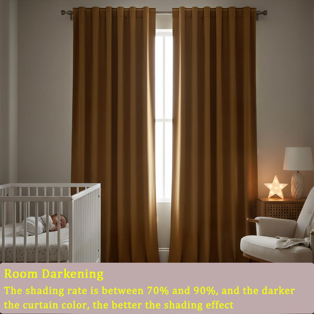 Gold Brown Velvet Blackout Curtains 52x84 inches, 2Pcs, Back Tab