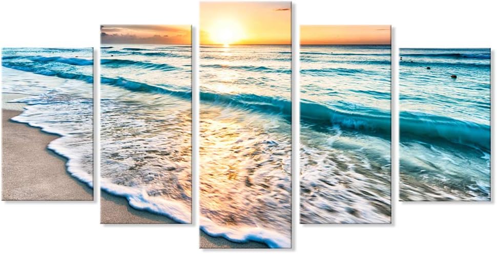 5 Pieces Beach Coastal Wall Art Sea Sunset Seascape Pictures Ocean Photography Canvas Large Horizontal Landscape
