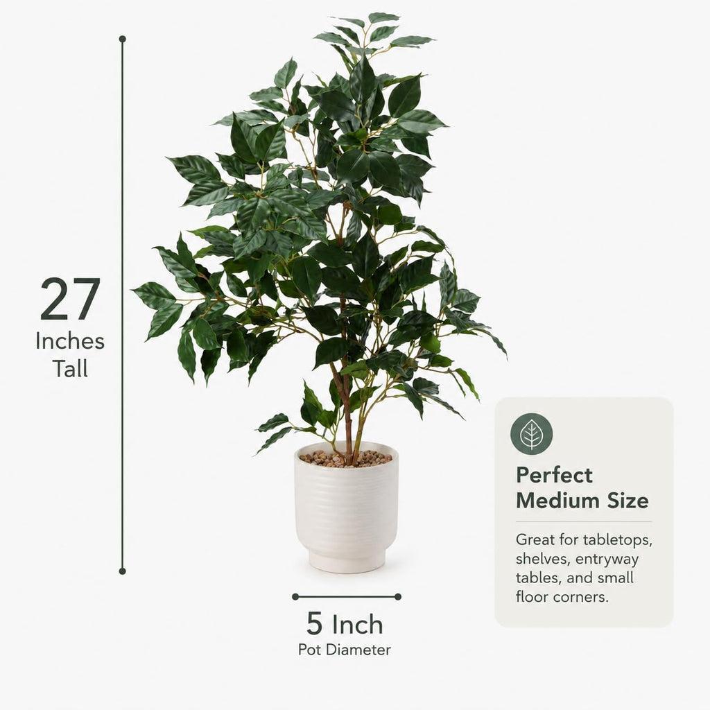 27" Ficus Tree Artificial Plants in Ceramic Pot,Faux Potted Plant