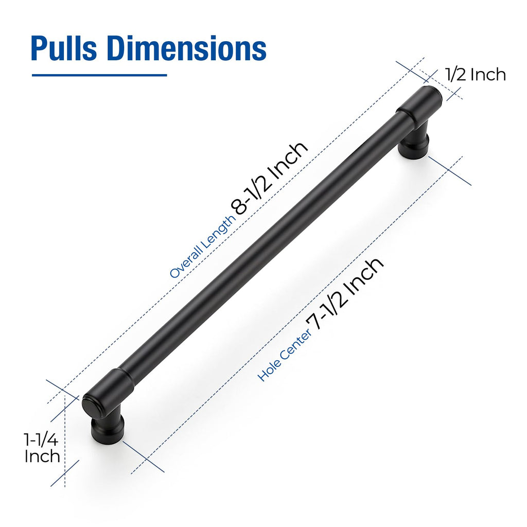 Matte Black Cabinet Handles Modern Pulls,8 Inch,5 Pack