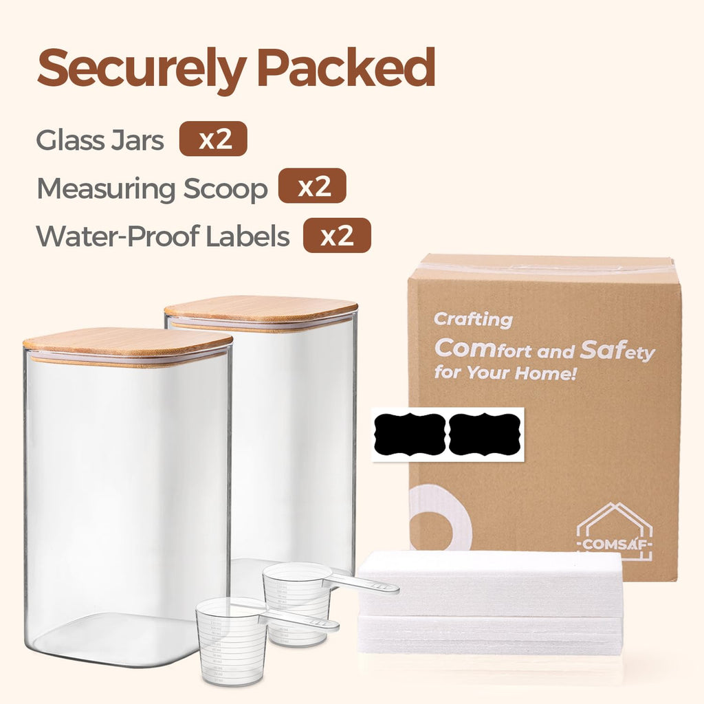 Glass Storage Jars with Bamboo Lids 4.6 Qt 2 Pack Large Wide Mouth