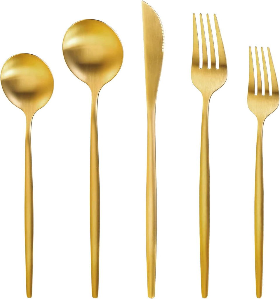 Gold Silverware Set for 8, 40 Pieces Stainless Steel Flatware Set, Matte Golden Cutlery Tableware Set