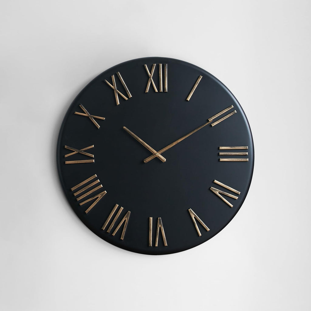 Large Modern Wall Clock, 24 inch, Matte Black, Metal Face, Quartz Movement