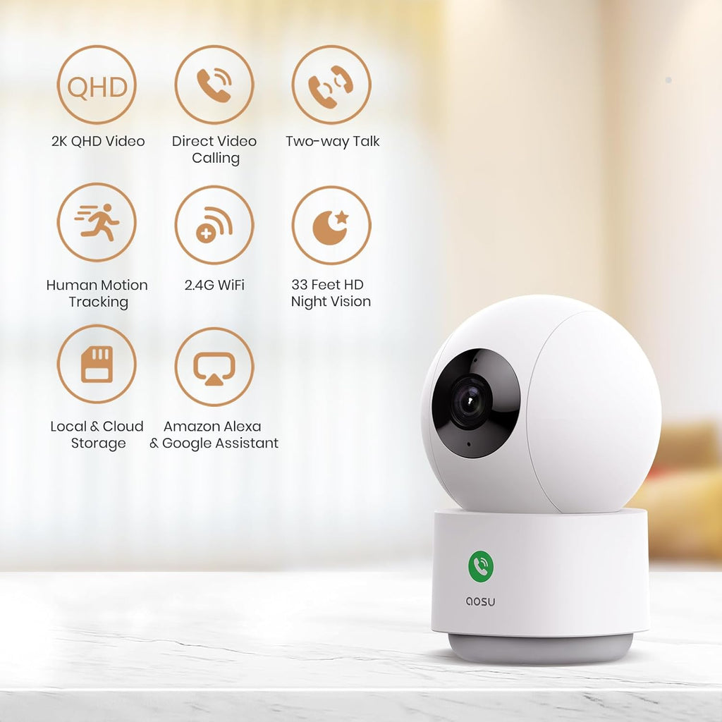 2K Indoor Camera,Baby Monitor Security with 2.4GHz WiFi only