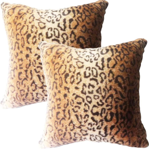 Faux Fur Throw Pillows, Set of 2 Decorative Square Couch Pillow Covers, Leopard Cheetah Print Luxury Soft Plush