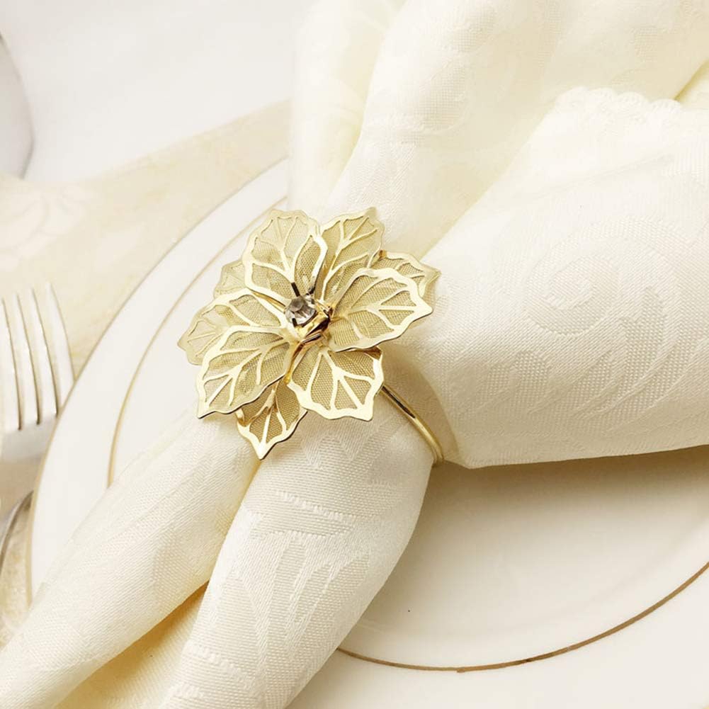 Flower Napkin Rings, Hollow Out Floral Napkin Holder Adornment Kitchen Dining Room Wedding Banquet Parties - Set of 12