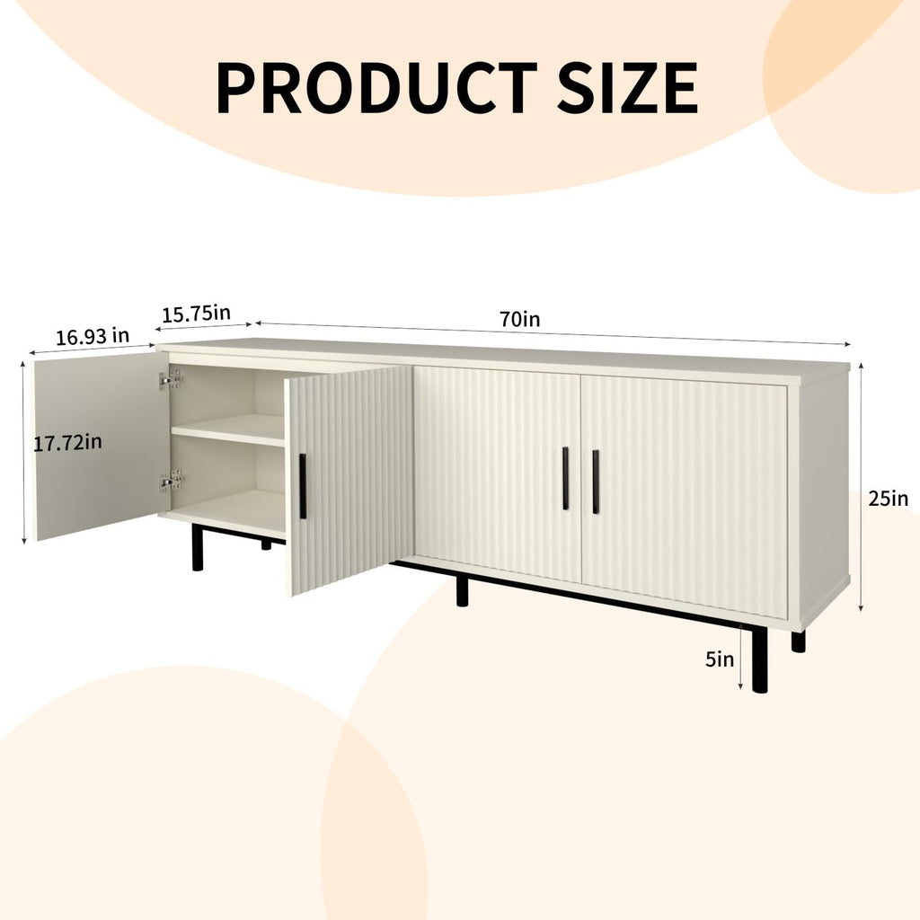 70" Fluted TV Stand for TVs up to 80 Inches, Entertainment Center with Storage, Adjustable Shelf, Modern TV Console
